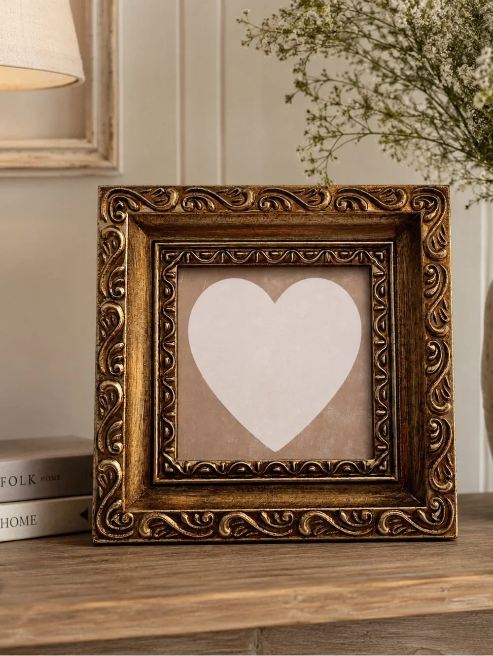 Ornate Gold Heart Framed Tabletop Decor 8.3” Square Vintage Style Easel Back